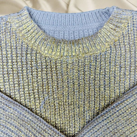 Women Pullover Sweater Gold Foil Knit Size XL Crew Neck Mid Length 1 - Picture 9 of 15